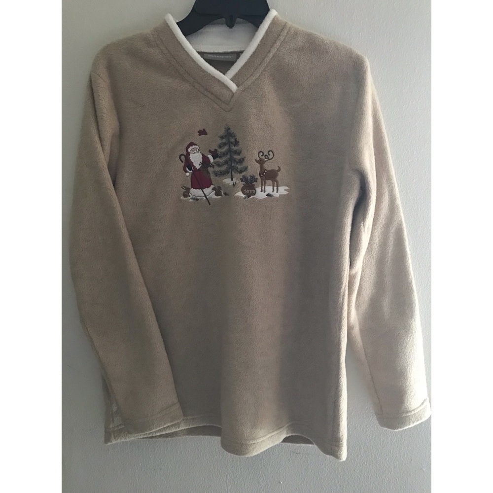 UGLY CHRISTMAS SHIRT Size Small Fleece Top Tan